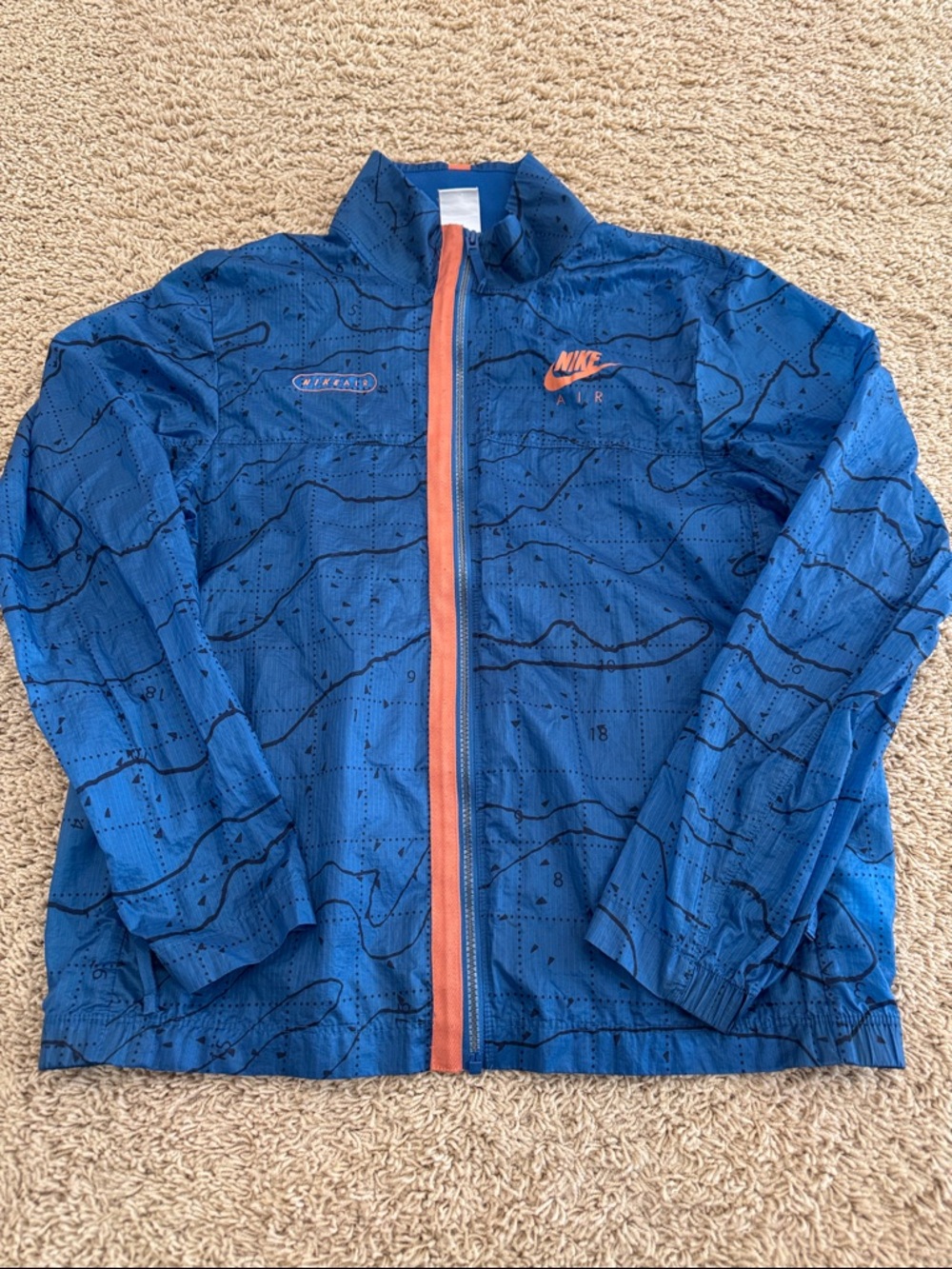 Nike Mens Air Jacket Unlined Blue Contour Topo Map Water Resistant Running, sz M